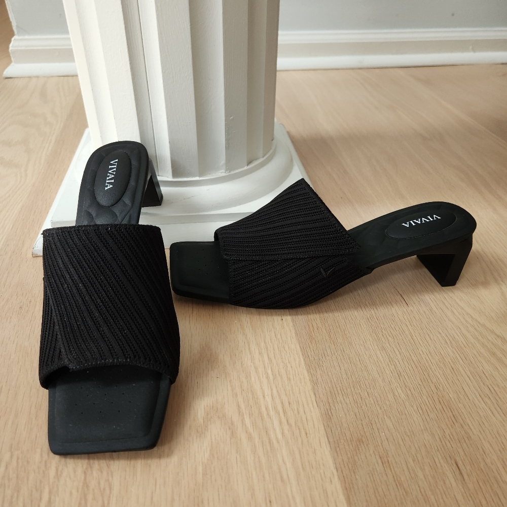 VIVAIA Square Toe Knit Slide Block Heel Sandals Black EU/39US/8
